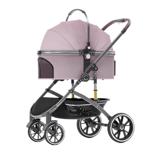 Hunde Kinderwagen Outdoor-Multi-Haustier-Kinderwagen for Hunde, Faltbarer Kinderwagen, Rettungshund, Allrad-Reisewagen, Leichter Kinderwagen Katzen Kinderwagen(Pink) von FYSXCXS