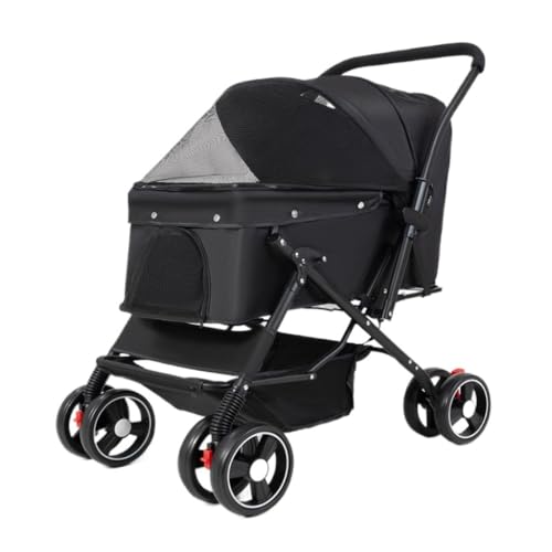 Hunde Kinderwagen Reversibler Haustier-Kinderwagen for Hunde Und Katzen, Leichter, Faltbarer Outdoor-Haustier-Kinderwagen, Kleiner Hunde-Kinderwagen Katzen Kinderwagen(Black) von FYSXCXS