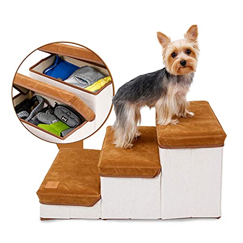 FYUN Faltbare Haustiertreppe Welpenrampe Leiter für kleine/ältere Hunde, Katzen, 2-in-1 Hundetreppe mit Aufbewahrungsbox, extra breite Hundetreppe, hält bis zu 30 kg von FYUN