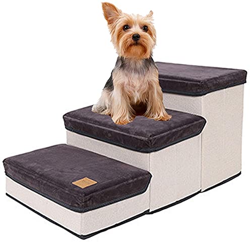 FYUN Faltbare Haustiertreppe Welpenrampe Leiter für kleine/ältere Hunde, Katzen, 2-in-1 Hundetreppe mit Aufbewahrungsbox, extra breite Hundetreppe, hält bis zu 30 kg von FYUN