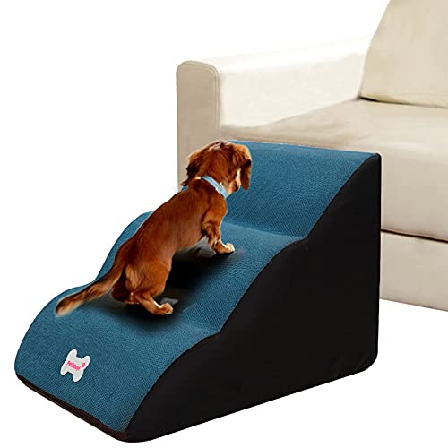 FYUN Gebogene Hundetreppe, Sofabett, Schaumstoffstufen, leicht zu klettern, 3-stufige Haustiertreppe, waschbare Haustierrampe, rutschfeste Leiter für Katzen, kleine, mittelgroße Hunde, Welpen von FYUN