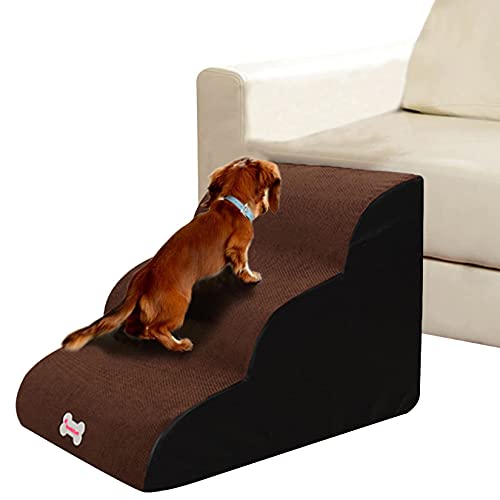 FYUN Gebogene Hundetreppe, Sofabett, Schaumstoffstufen, leicht zu klettern, 3-stufige Haustiertreppe, waschbare Haustierrampe, rutschfeste Leiter für Katzen, kleine, mittelgroße Hunde, Welpen von FYUN