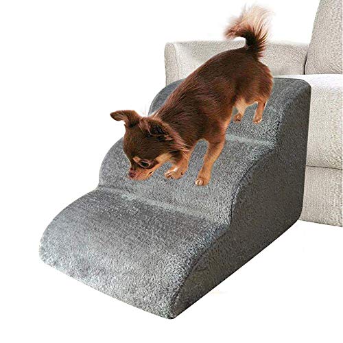 FYUN Große Hundetreppe, bequeme Flanellleiter für Haustiere, weich gepolstert, einfach sofort entfernbar, Welpenkletterrampe für Hochbett, Sofa, Couch, 3-stufige Treppe von FYUN