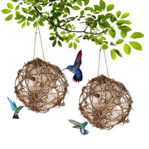 FZKun 2 Stück handgefertigtes Vogelhaus Und Vogelhausmaterialien - Vogelnistmaterial Für Wildvögel Kugelkolibri Nester Hummel Nistmaterial Set Geschenke Für Vogelliebhaber (10cm) von FZKun