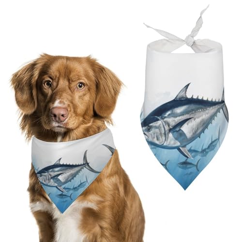 Hundehalstücher mit Blauflossen, Thunfisch, Thunnus, bedruckt, Hunde-Lätzchen, waschbar, Polyester, Taschentuch, Dreieckstuch für kleine, mittelgroße und große Hunde von FZMVSQH