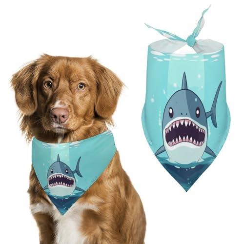 Hundehalstücher mit Cartoon-Hai, schwimmend im Wasser, bedruckt, Hunde-Lätzchen, waschbar, Polyester, Taschentuch, Dreieckstuch für kleine, mittelgroße und große Hunde von FZMVSQH