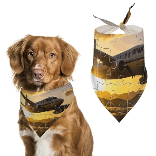 Hundehalstücher mit Flugzeug-Puzzle-Druck, Hunde-Lätzchen, waschbar, Polyester, Taschentuch, Dreieckstuch für kleine, mittelgroße und große Hunde von FZMVSQH