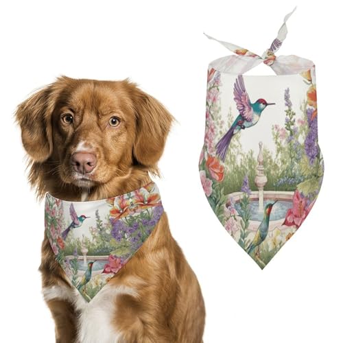 Hundehalstücher mit Garten mit Vögeln und Blumen, bedruckt, Hunde-Lätzchen, waschbar, Polyester, Taschentuch, Dreieckstuch für kleine, mittelgroße und große Hunde von FZMVSQH