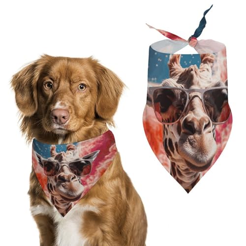 Hundehalstücher mit Giraffe und Sonnenbrille, bedrucktes Hundehalstuch, waschbar, Polyester, Taschentuch, Dreieckstuch für kleine, mittelgroße und große Hunde von FZMVSQH