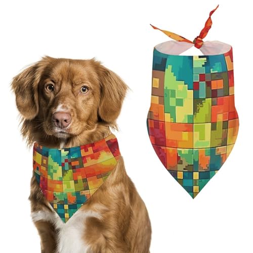 Hundehalstücher mit Pixel-Kunst-Muster, bedrucktes Hundehalstuch, Hunde-Lätzchen, waschbar, Polyester, Taschentuch, Dreieckstuch für kleine, mittelgroße und große Hunde von FZMVSQH