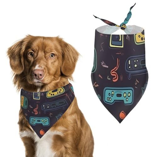 Hundehalstücher mit Spiel-Videospiel-Muster, bedruckter Hundeschal, Hunde-Lätzchen, waschbar, Polyester, Taschentuch, Dreieckstuch für kleine, mittelgroße und große Hunde von FZMVSQH