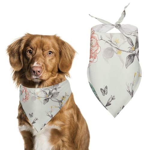 Hundehalstücher mit Vögeln und Blumen bedruckt, Hunde-Lätzchen, waschbar, Polyester, Taschentuch, Dreieckstuch für kleine, mittelgroße und große Hunde von FZMVSQH