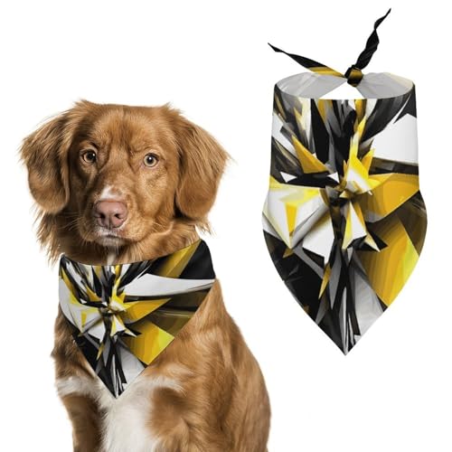 Hundehalstücher mit abstraktem schwarz-weiß-gelbem Aufdruck, Hunde-Lätzchen, waschbar, Polyester, Taschentuch, Dreieckstuch für kleine, mittelgroße und große Hunde von FZMVSQH