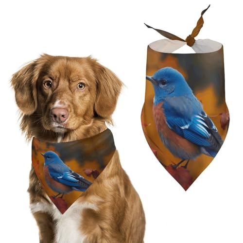 Hundehalstücher mit blauem Vogel und Blättern, bedruckt, Hunde-Lätzchen, waschbar, Polyester, Taschentuch, Dreieckstuch für kleine, mittelgroße und große Hunde von FZMVSQH