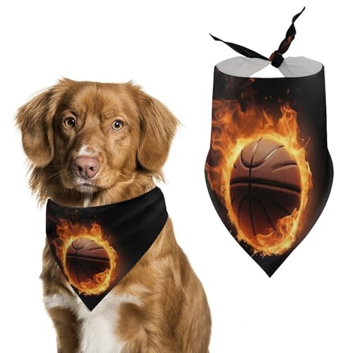 Hundehalstücher mit brennenden Basketballbildern, bedrucktes Hundehalstuch, Hunde-Lätzchen, waschbar, Polyester, Taschentuch, Dreieckstuch für kleine, mittelgroße und große Hunde von FZMVSQH