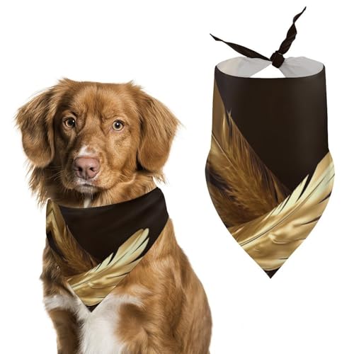 Hundehalstücher mit goldenen Federn, bedruckt, Hunde-Lätzchen, waschbar, Polyester, Taschentuch, Dreieckstuch für kleine, mittelgroße und große Hunde von FZMVSQH