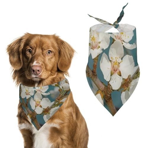 Hundehalstücher mit hellweißen Blumen, bedruckt, Hunde-Lätzchen, waschbar, Polyester, Taschentuch, Dreieckstuch für kleine, mittelgroße und große Hunde von FZMVSQH