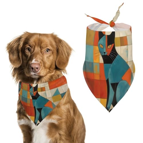 Hundehalstücher mit moderner Kunst, Katzen-Druck, Hunde-Lätzchen, waschbar, Polyester, Taschentuch, Dreieckstuch für kleine, mittelgroße und große Hunde von FZMVSQH