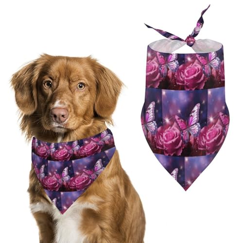 Hundehalstücher mit rosa Schmetterlingen bedruckt, Hunde-Lätzchen, waschbar, Polyester, Taschentuch, Dreieckstuch für kleine, mittelgroße und große Hunde von FZMVSQH