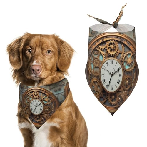 Hundehalstücher mit rostiger Steampunk-Uhr, bedruckter Hundeschal, Hunde-Lätzchen, waschbar, Polyester, Taschentuch, Dreieckstuch für kleine, mittelgroße und große Hunde von FZMVSQH