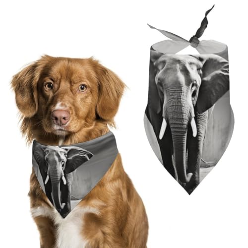 Hundehalstücher mit schwarz-weißem Elefanten-Druck, Hunde-Lätzchen, waschbar, Polyester, Taschentuch, Dreieckstuch für kleine, mittelgroße und große Hunde von FZMVSQH