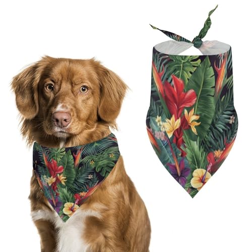 Hundehalstücher mit tropischen Pflanzen und Blumen, bedruckt, Hunde-Lätzchen, waschbar, Polyester, Taschentuch, Dreieckstuch für kleine, mittelgroße und große Hunde von FZMVSQH