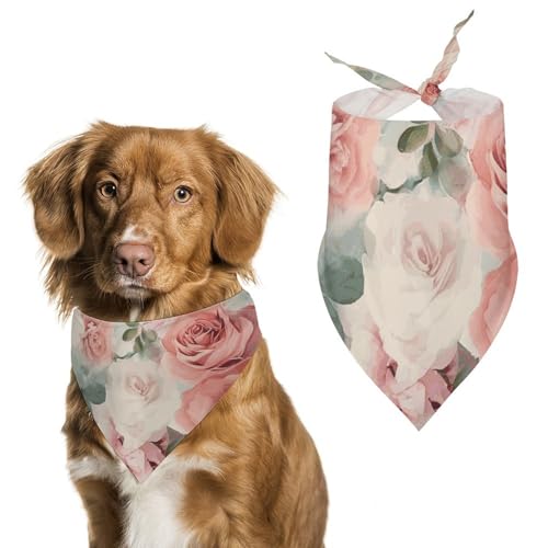 Hundehalstücher mit weicher Farbe, blasses Rosengemisch, bedruckt, Hunde-Lätzchen, waschbar, Polyester, Taschentuch, Dreieckstuch für kleine, mittelgroße und große Hunde von FZMVSQH