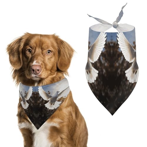 Hundehalstücher mit weißer Taube fliegt in der Sonne, bedruckter Hundeschal, Hunde-Lätzchen, waschbar, Polyester, Taschentuch, Dreieckstuch für kleine, mittelgroße und große Hunde von FZMVSQH