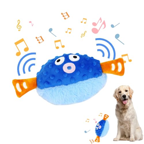 Active Moving Pet Plush Toy,Hundeball Hundespielzeug Futter Ball,Interaktives Hundespielzeug Leckerli Spielzeug Ball,Sprechendes und Wiederholendes Lustiges Stofftier,Hundebälle für Hunde (Kugelfisch) von FZQBEY