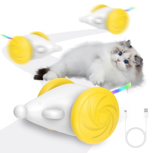 FZQBEY Katzenspielzeug Elektrisch Spielmaus, Katzenspielzeug Mäuse, Spielmäuse für Katze mit Leuchtschwanz, Interaktive Katzen Spielzeug Maus mit USB Kabel, Katzenspielzeug Selbstbeschäftigung (Gelb) von FZQBEY