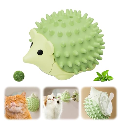 Hedgehog Weicher Katzen Bürste mit Katzenminze Ball, Selbstbeschäftigung Katzenspielzeug Ball, Katzenminze Spielzeug Bälle, Catnip Wand Bälle für Katzen Lecken,Massage Ecke Katze Bürste Wand (Grün) von FZQBEY