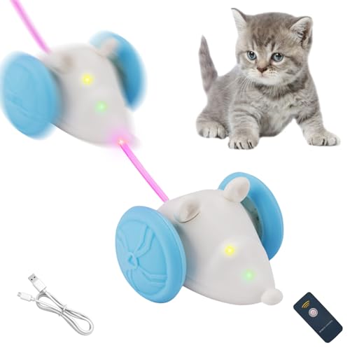 Katzenspielzeug Elektrisch Spielmaus, Spielmäuse für Katze mit Leuchtschwanz, Interaktive Katzen Spielzeug Maus mit USB Kabel und Fernbedienung, Mäuse Katzenspielzeug Selbstbeschäftigung (Blau) von FZQBEY