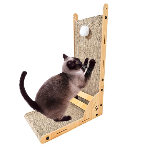 Kratzbrett Katzen, 63 cm Hohe L förmige Kratzpappe für Katzen, Kratzschutz Sofa Katze, Widerstandsfähig Katzenkratzbrett mit Ballspielzeug, Kratzbretter Katze aus Karton für Wand und Ecke (A) von FZQBEY