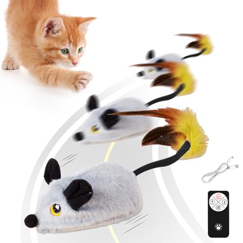 FZQBEY Magie Maus, Magic Maus Katze, Katzenspielzeug Elektrisch Spielmaus mit Federschwanz, Katzenspielzeug Mäuse Elektrisch mit LED Licht, Spielmäuse Interaktive Spielzeug Maus für Katze (B) von FZQBEY