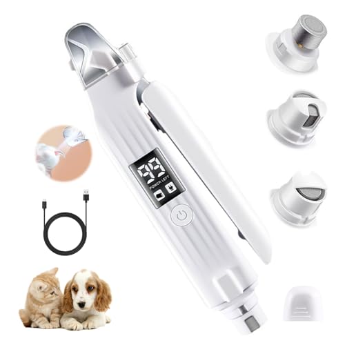 Profi Krallenschere für Hunde und Katzen, 2 in 1 Krallenpflege für Hunde, Nagelknipser für Katzen, Elektrisch Krallenschleifer mit LED Licht, Wiederaufladbare Nagelschere Trimmer Nagelfeile (A) von FZQBEY