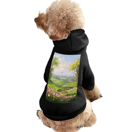 Hundepullover, warme Hunde- und Katzenbekleidung, Winter-Hundemantel mit Kapuze, weiche Haustierkleidung, Größe XS-XXL, kaltes Wetter, Frühlingslandschaft, Hundejacke für kleine, mittelgroße Hunde und von FZQVSGW