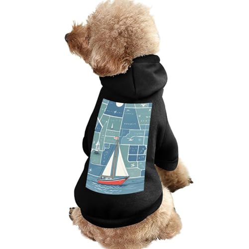 Hundepullover, warme Hunde- und Katzenbekleidung, Winter-Hundemantel mit Kapuze, weiche Haustierkleidung, Größe XS-XXL, kaltes Wetter, nautisches Segelboot, Kartendruck, Hundejacke für kleine, von FZQVSGW