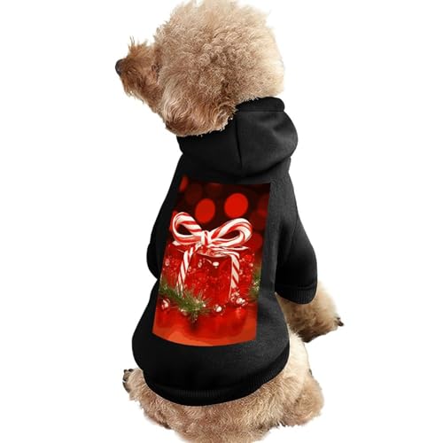 Hundepullover, warme Hunde- und Katzenbekleidung, Winter-Hundemantel mit Kapuze, weiche Haustierkleidung, XS-2XL, für kaltes Wetter, Rot, Weihnachts-Süßigkeiten-Hundejacke für kleine, mittelgroße von FZQVSGW