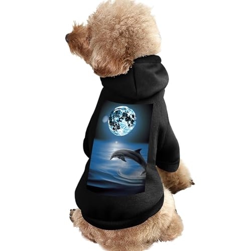 Hundepullover, warme Hunde- und Katzenbekleidung, Winter-Hundemantel mit Kapuze, weiche Haustierkleidung, XS-2XL, kaltes Wetter, Delfin und Mond, Hundejacke für kleine, mittelgroße Hunde und Katzen von FZQVSGW