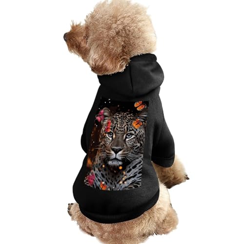 Hundepullover, warme Hunde- und Katzenbekleidung, Winter-Hundemantel mit Kapuze, weiche Haustierkleidung, XS-2XL, kaltes Wetter, Leoparden- und Schmetterlings-Hundejacke für kleine, mittelgroße Hunde von FZQVSGW