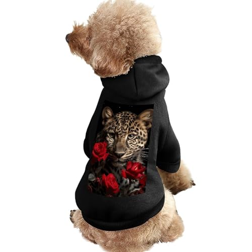 Hundepullover, warme Hunde- und Katzenbekleidung, Winter-Hundemantel mit Kapuze, weiche Haustierkleidung, XS-2XL, kaltes Wetter, Rosenmuster, Hundejacke für kleine, mittelgroße Hunde und Katzen von FZQVSGW