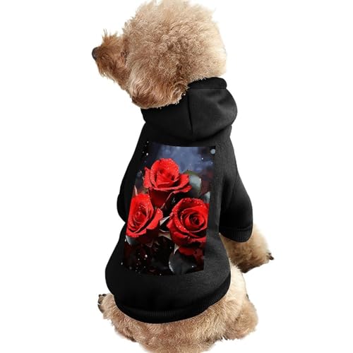 Hundepullover, warme Hunde- und Katzenbekleidung, Winter-Hundemantel mit Kapuze, weiche Haustierkleidung, XS-2XL, kaltes Wetter, romantische rote Rosen, Hundejacke für kleine, mittelgroße Hunde und von FZQVSGW