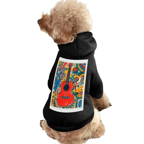 Hundepullover, warme Hunde- und Katzenkleidung, Winter-Hundemantel mit Kapuze, weiche Haustierkleidung, XS-2XL, kaltes Wetter, Kunst-Gitarren-Muster, Hundejacke für kleine, mittelgroße Hunde und von FZQVSGW