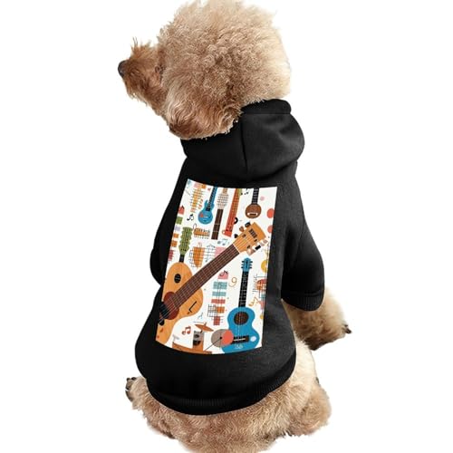 Hundepullover, warme Hunde- und Katzenkleidung, Winter-Hundemantel mit Kapuze, weiche Haustierkleidung, XS-2XL, kaltes Wetter, Musikgitarre, Hundejacke für kleine, mittelgroße Hunde und Katzen von FZQVSGW