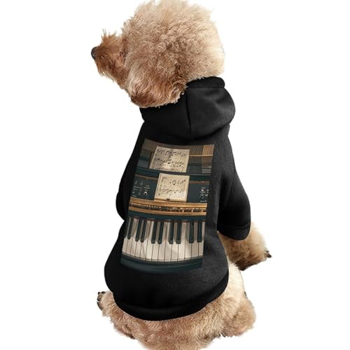 Hundepullover, warme Hunde- und Katzenkleidung, Winter-Hundemantel mit Kapuze, weiche Haustierkleidung, XS-2XL, kaltes Wetter, Musiknoten, Klavier, Hundejacke für kleine, mittelgroße Hunde und Katzen von FZQVSGW