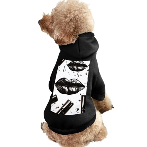 Hundepullover, warme Hunde- und Katzenkleidung, Winter-Hundemantel mit Kapuze, weiche Haustierkleidung, XS-2XL, kaltes Wetter, kühl, schwarzer Lippenstift, Lippen, Hundejacke für kleine, mittelgroße von FZQVSGW