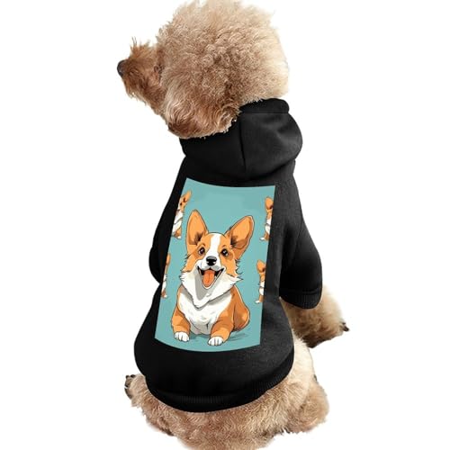 Warmer Hundepullover für Hunde und Katzen, Winter-Hundemantel mit Kapuze, weiche Haustierkleidung, Größe XS-XXL, für kaltes Wetter, Corgi, süße Hundejacke für kleine, mittelgroße Hunde und Katzen von FZQVSGW