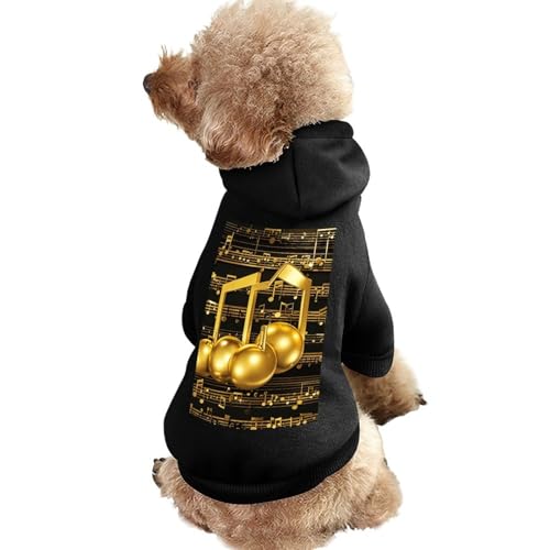 Warmer Hundepullover für Hunde und Katzen, Winter-Hundemantel mit Kapuze, weiche Haustierkleidung, Größe XS-XXL, für kaltes Wetter, goldfarbene Musiknote mit gefallenem glänzendem Stern, Hundejacke von FZQVSGW