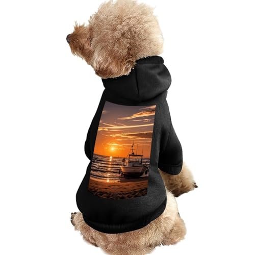 Warmer Hundepullover für Hunde und Katzen, Winter-Hundemantel mit Kapuze, weiche Haustierkleidung, Größe XS-XXL, kaltes Wetter, Boot, Strand, Sonnenaufgang, nautische Hundejacke für kleine, von FZQVSGW