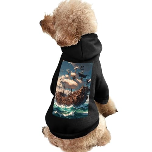 Warmer Hundepullover für Hunde und Katzen, Winter-Hundemantel mit Kapuze, weiche Haustierkleidung, Größe XS-XXL, kaltes Wetter, Fantasie-Piratenschiff, Hundejacke für kleine, mittelgroße Hunde und von FZQVSGW